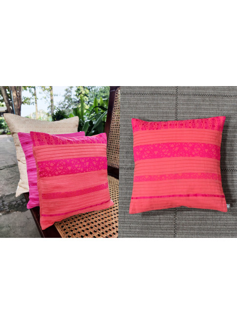 Handloom Organic Cotton Cushion Cover Pink and Orange 